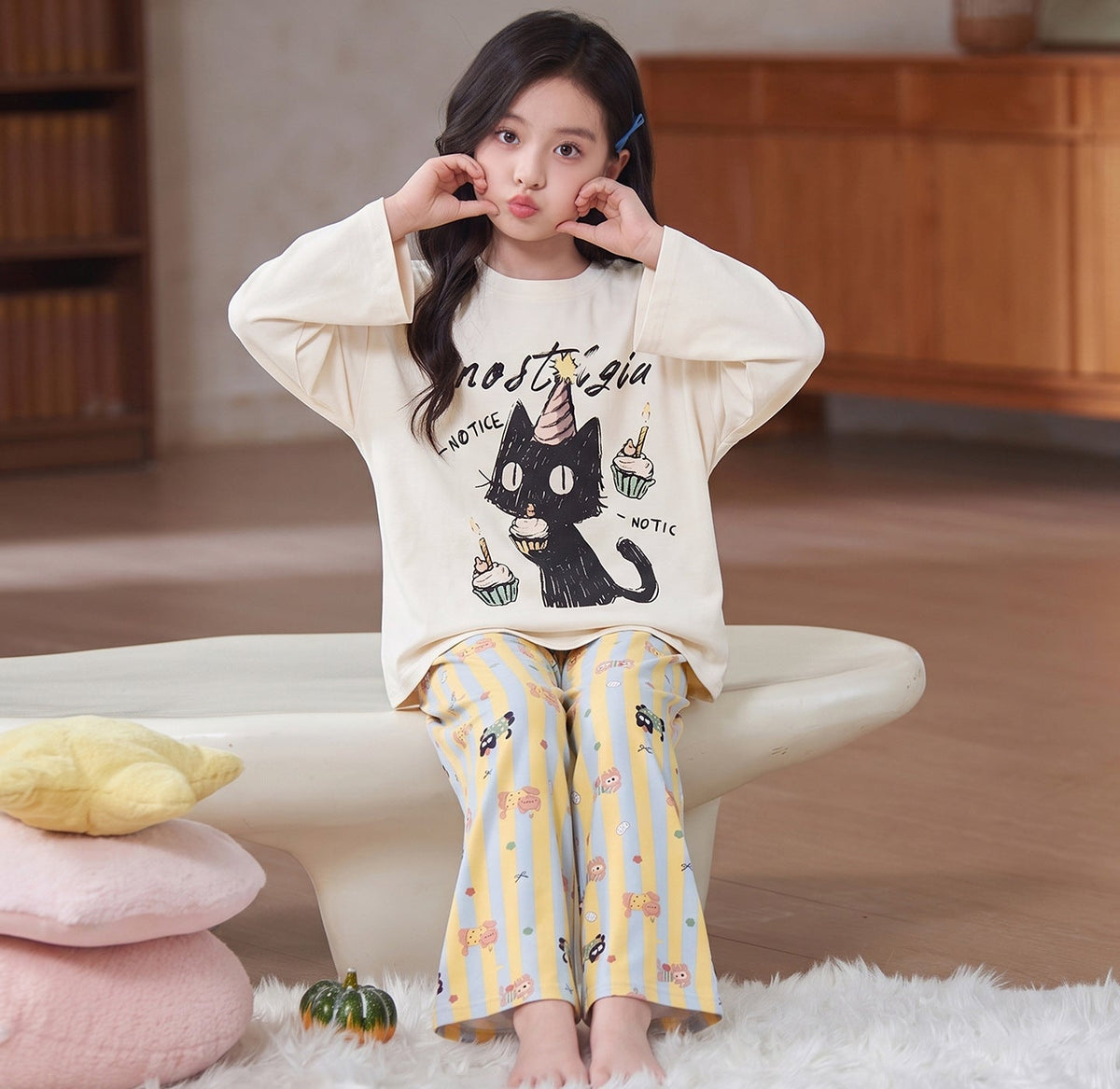 Children's Pajamas 2026 New Model Pure Cotton Long Sleeve Long Pants Spring and Autumn Girls' Cartoon Homewear Set for Older Kids