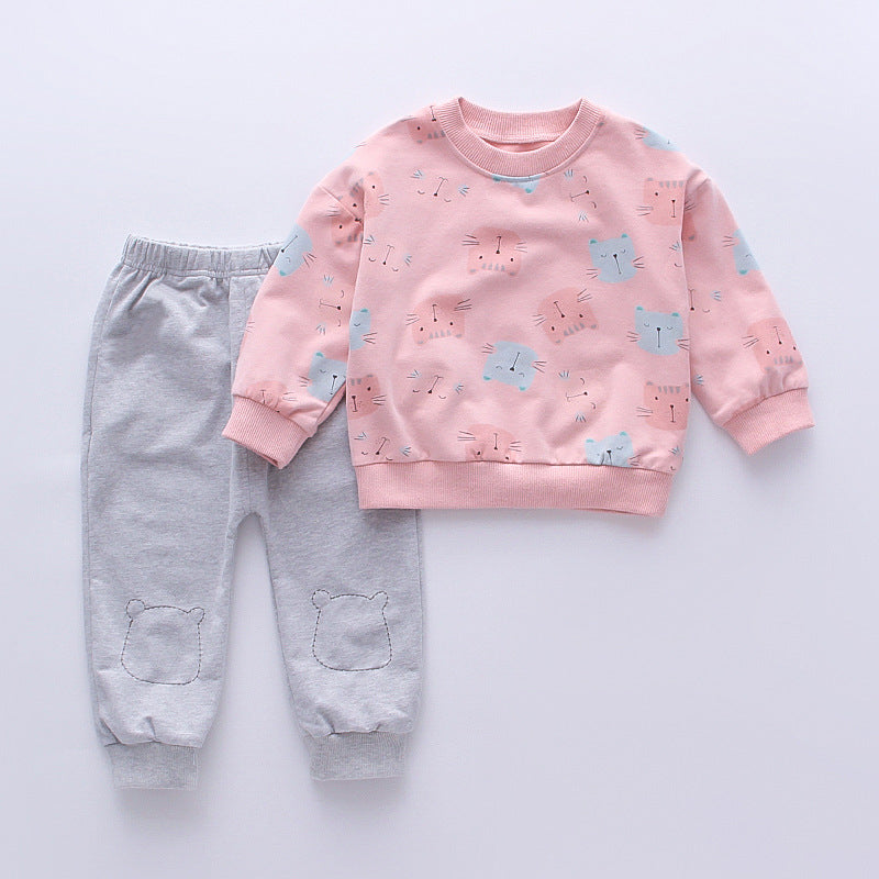 Foreign trade baby girl cartoon spring and autumn suit 1-5 years old baby foreign style small and medium-sized girls spring and autumn clothing factory direct sales