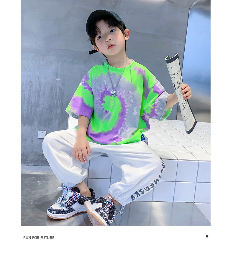 New Summer Fashion Boys T-shirts Tie-Dye Korean Short Sleeve Streetwear Boys Clothes Tshirt Top Tees