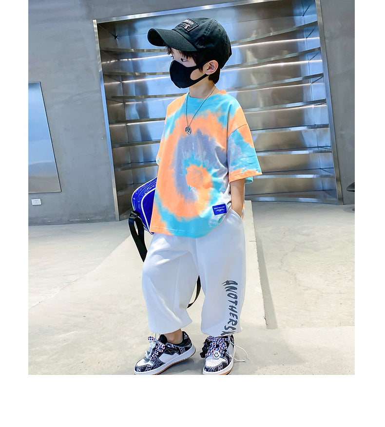 New Summer Fashion Boys T-shirts Tie-Dye Korean Short Sleeve Streetwear Boys Clothes Tshirt Top Tees