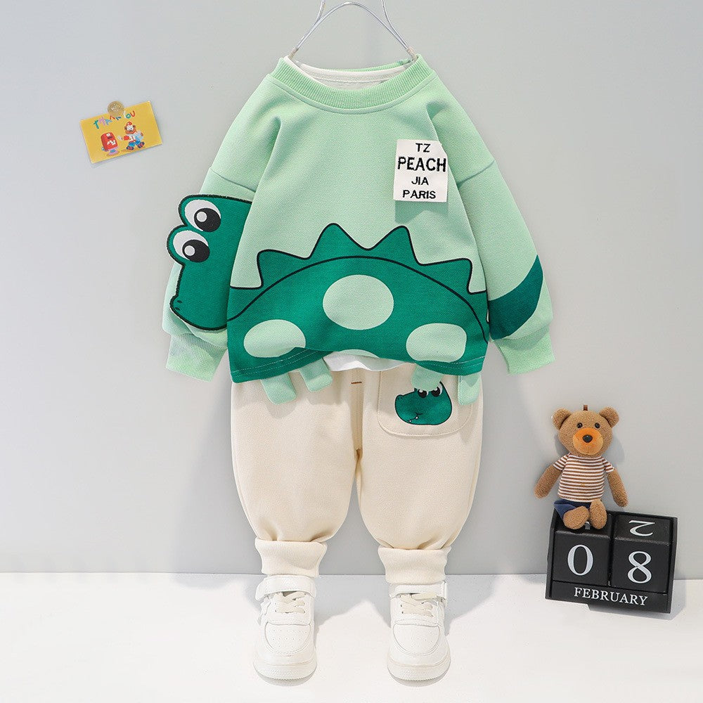 Baby and Children's Clothing Autumn Outfit Set 2025 New Style Boys' Spring and Autumn Trendy Cartoon Two-Piece Clothing Set