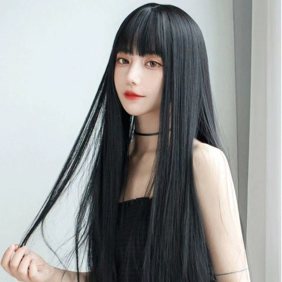 Wigs for women with air bangs, long straight hair, soft girl, realistic and natural full head set