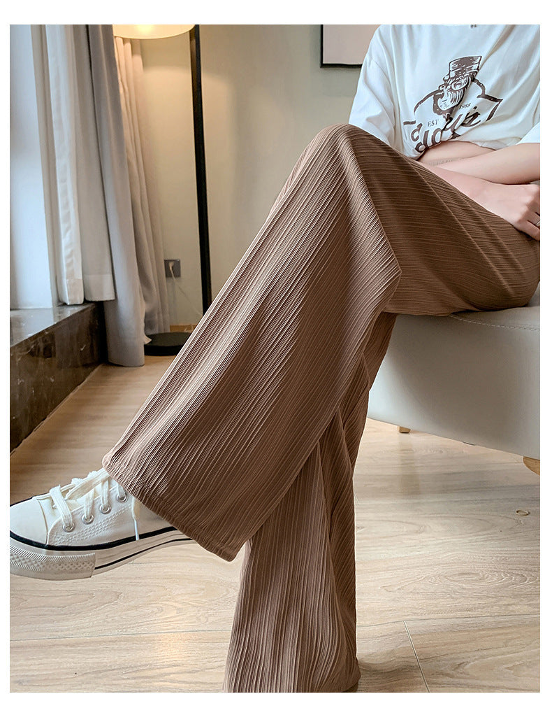 Ice Silk Wide-Leg Pants for Women, Thin Chiffon High-Waisted Loose Straight-Leg Slimming Casual Floor-Length Pants for Summer