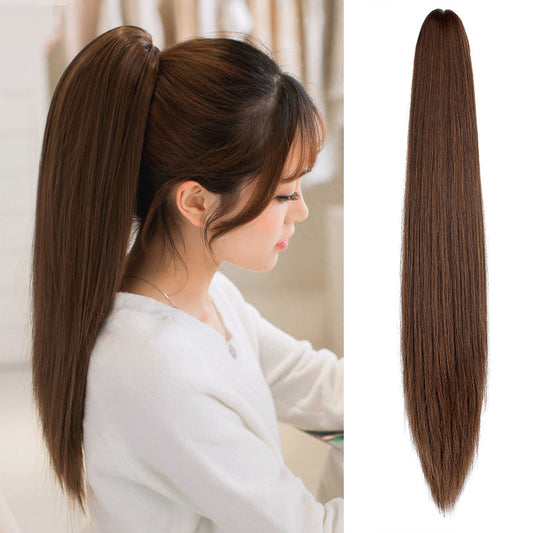 Wigs for women long straight hair clip ponytail natural realistic claw clip synthetic fiber wig ponytail manufacturers