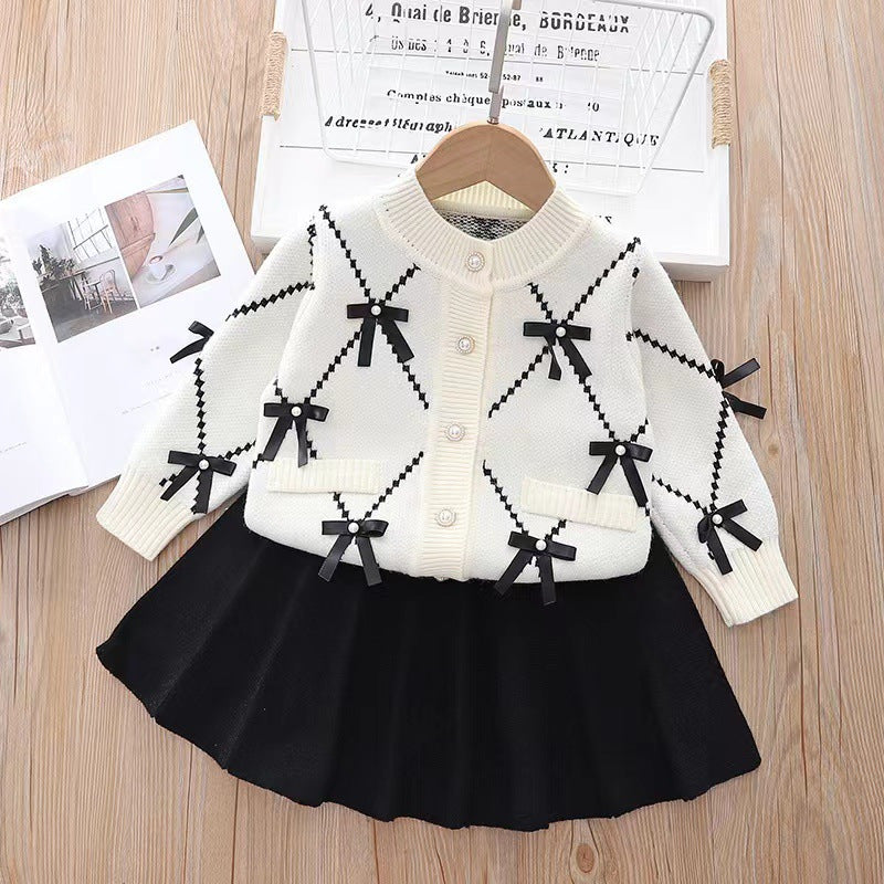 Little Chanel Style Girls' Sweater suit Children's Knitted Two-Piece New Arrival Women's Bow Cardigan suit