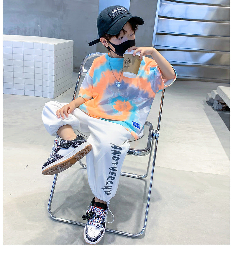 New Summer Fashion Boys T-shirts Tie-Dye Korean Short Sleeve Streetwear Boys Clothes Tshirt Top Tees