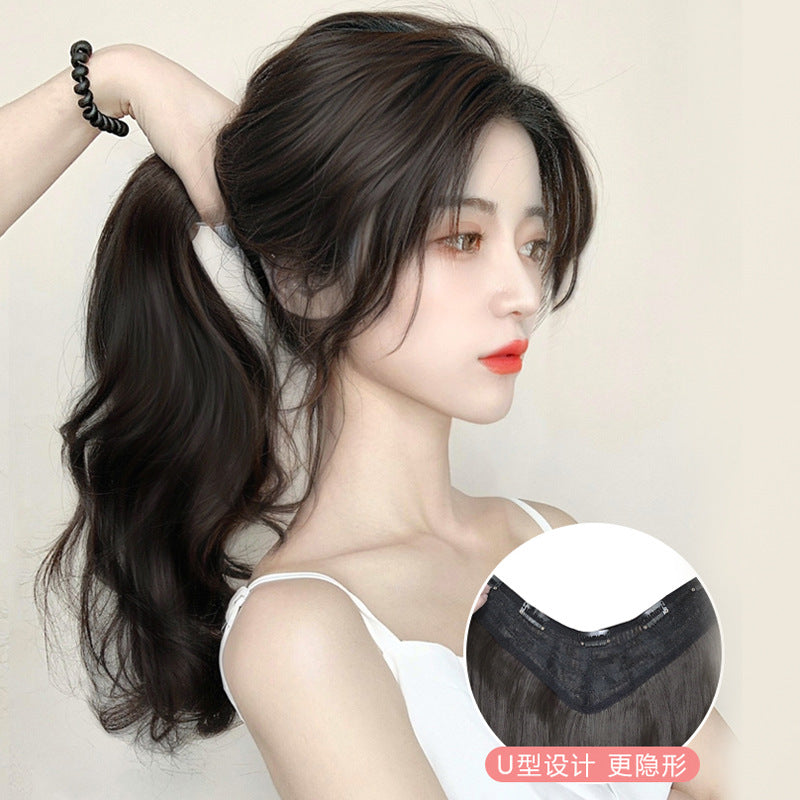 Wig piece one-piece big wave U-shaped curly hair natural fluffy hair volume wig female long hair seamless