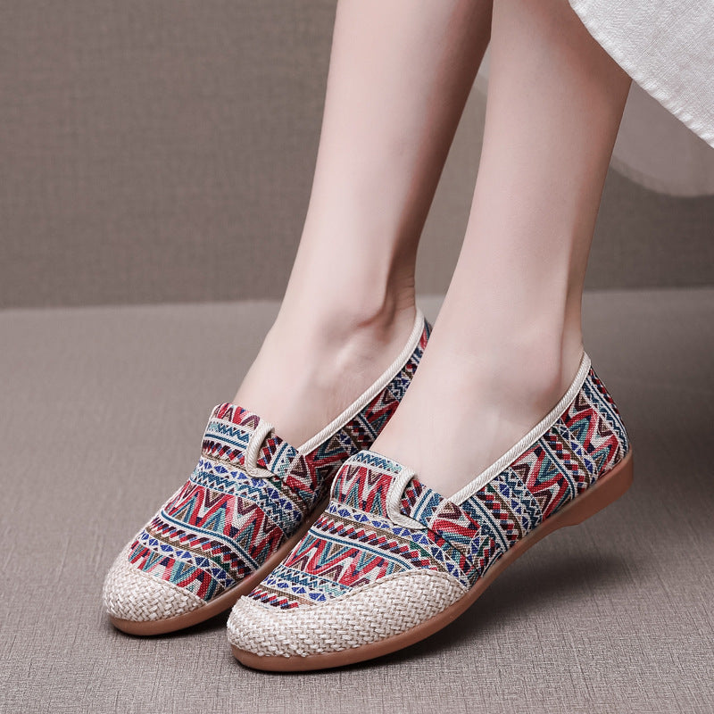 Cloth Shoes Women's Flat Heel Ethnic Style Shallow Mouth