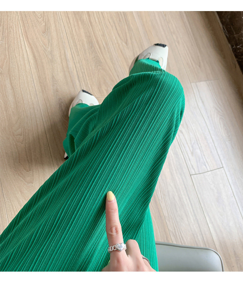 Ice Silk Wide-Leg Pants for Women, Thin Chiffon High-Waisted Loose Straight-Leg Slimming Casual Floor-Length Pants for Summer