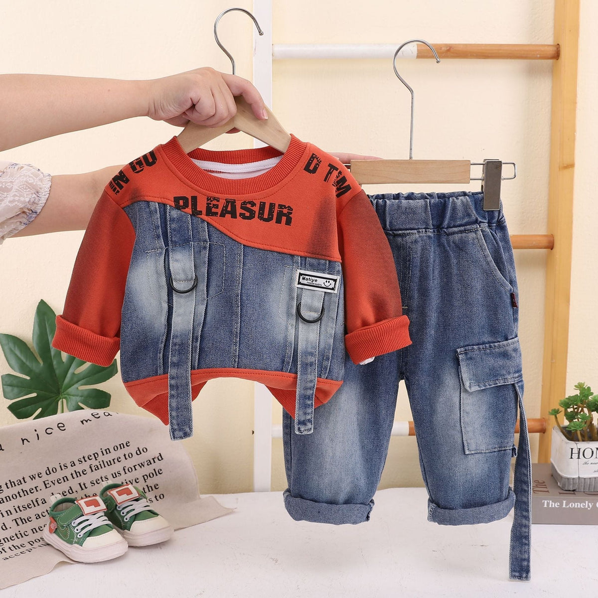 Boys' Autumn Outfit Set 2026 New Style Children's Spring and Autumn Fashionable Korean Version Long Sleeve Sweatshirt Two-Piece Set Baby Trendy Clothes
