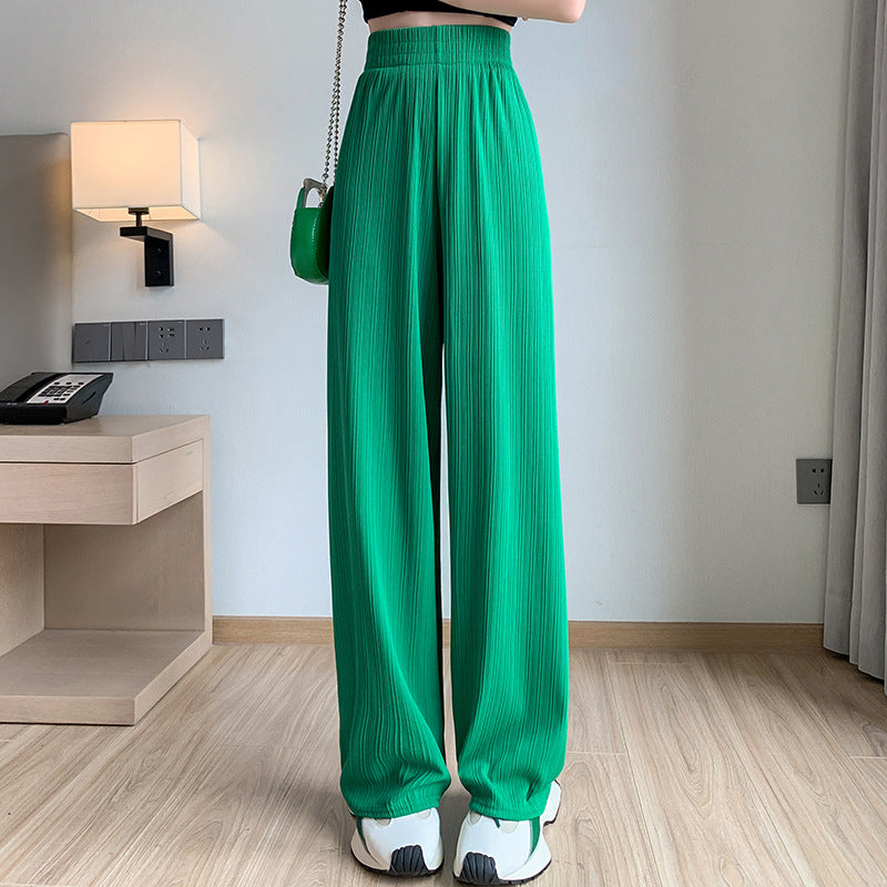 Ice Silk Wide-Leg Pants for Women, Thin Chiffon High-Waisted Loose Straight-Leg Slimming Casual Floor-Length Pants for Summer