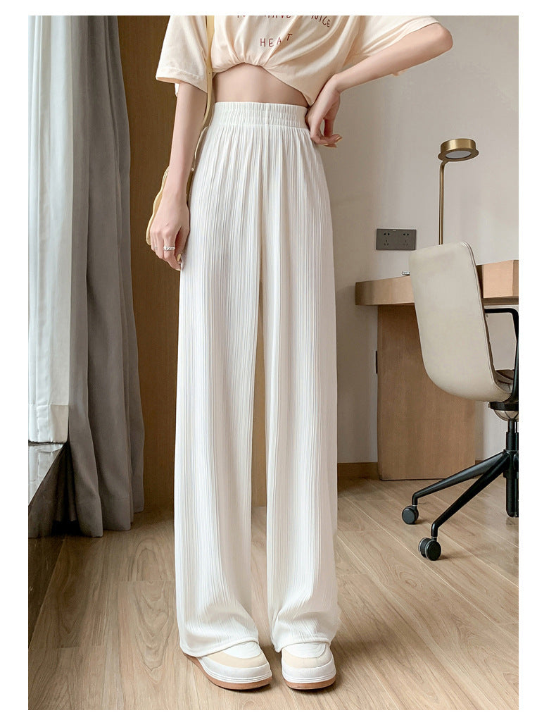 Ice Silk Wide-Leg Pants for Women, Thin Chiffon High-Waisted Loose Straight-Leg Slimming Casual Floor-Length Pants for Summer