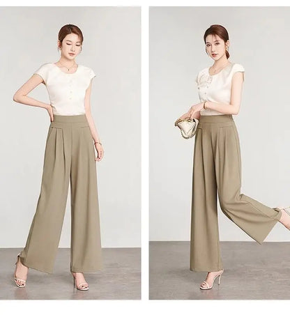 Women's Black High Waist Wide Leg Pants Pleated Loose Fit Formal Casual Trousers