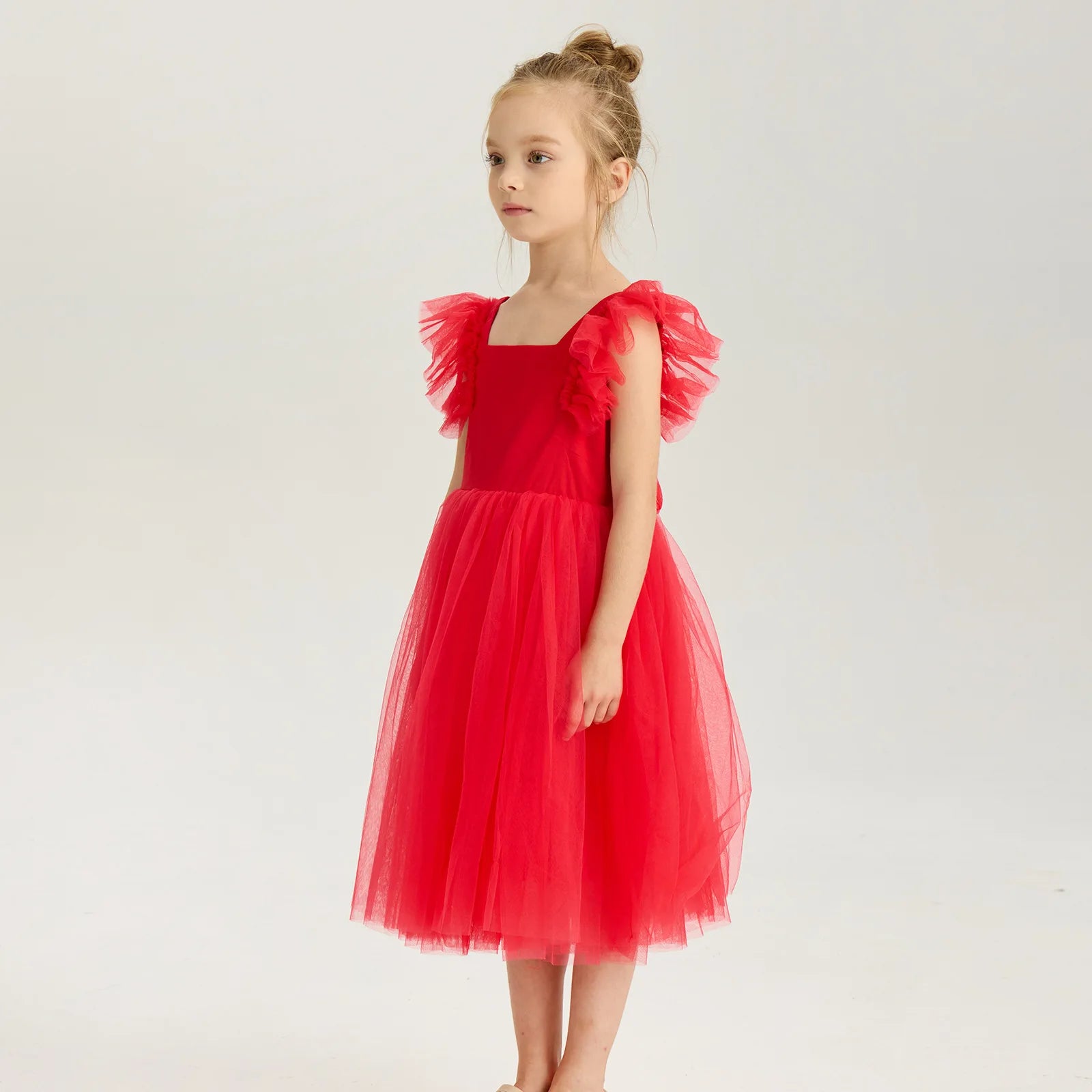 New Little Girls Party Dress for Princess Dress Solid Child Clothes Flower Girl Birthday Princess Dress for Kids