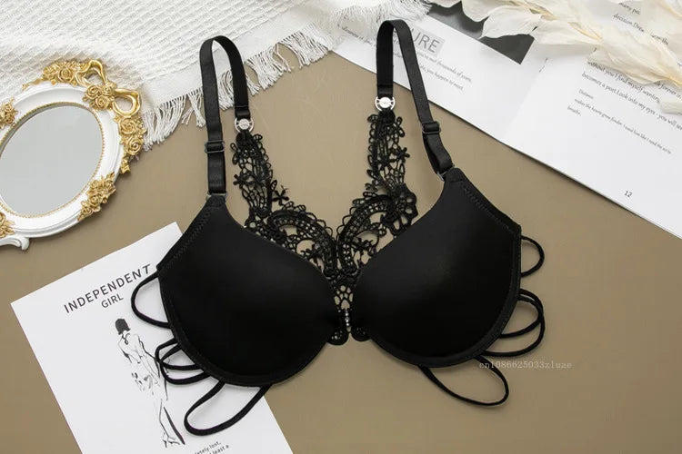 Sexy Woman Silky Underwear Comfortable Adjustable Bra Underwire Back Floral Embroidery Seamless Bra for Women Intimate Sleepwear