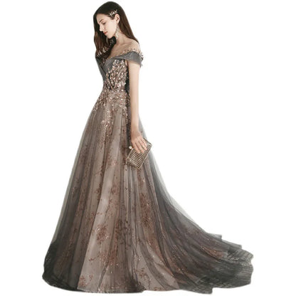Banquet Evening Dress Dress Female 2025 New Style Temperament Company Annual Meeting Birthday Glitter Host Art Exam Tail Dress