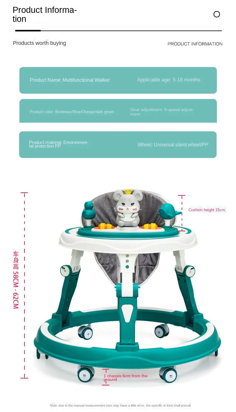 Lazychild Baby Walker 8-gear Adjustable Multi-function Anti-O-leg Anti-rollover Folding Baby Starting Car 5-18 Months Hot New