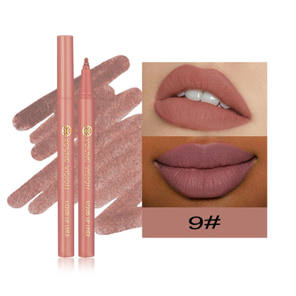 12 color matte liquid lipliner sponge gourd head fog surface bare color waterproof lip glaze red pen