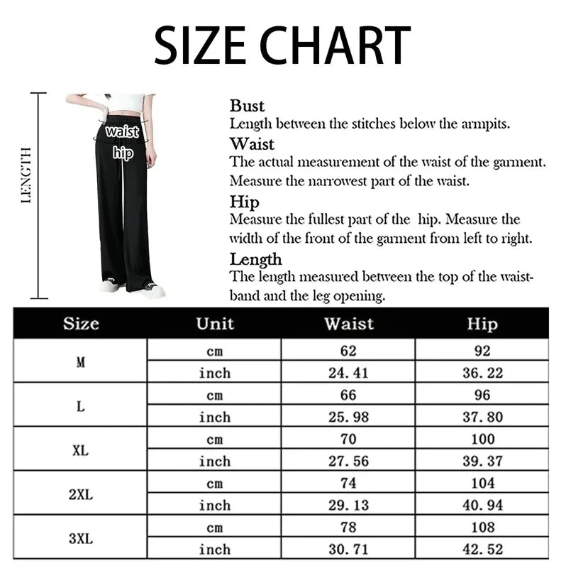 2024 New Women Ankle-Length Wide Leg Pants Casual Summer Solid Elastic Waist Loose Ice Silk Pants Spring Summer Female Trousers
