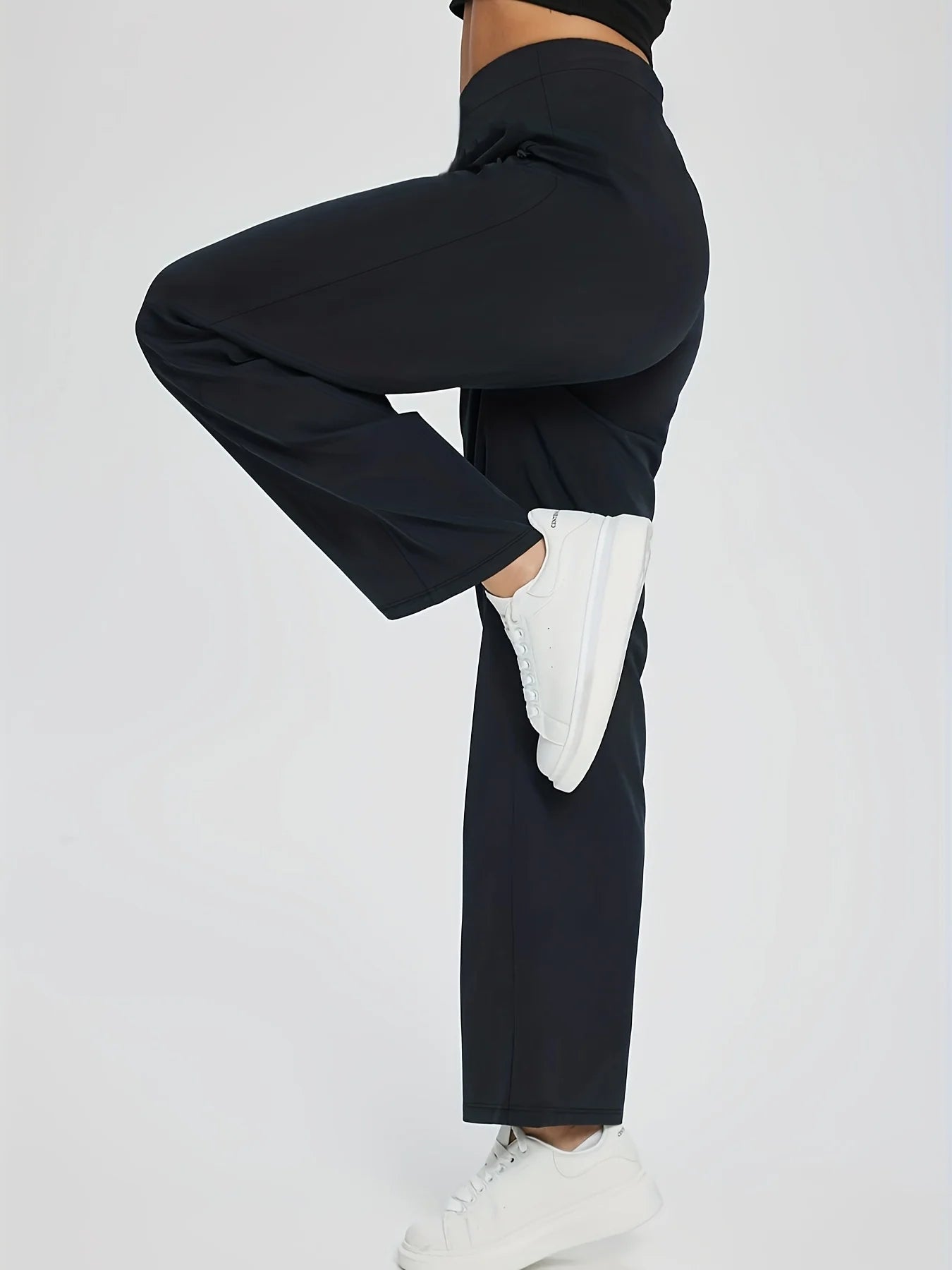 Sophisticated Straight Leg Trousers Women Elastic Waist Slimming Black Daily Office Casual Pants 