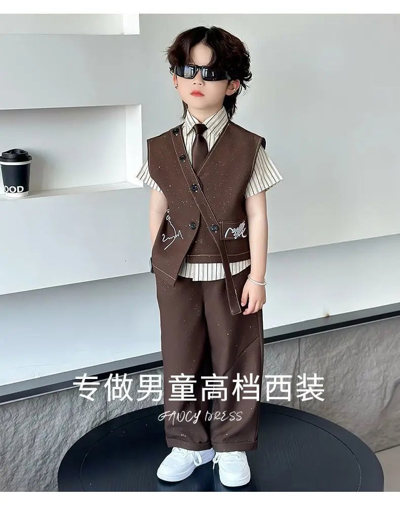 Spring Boy Retro Stripes TShirt+Pants Shorts+Vest Kid Children baby Gentleman Handsome Streetwear Party Clothes