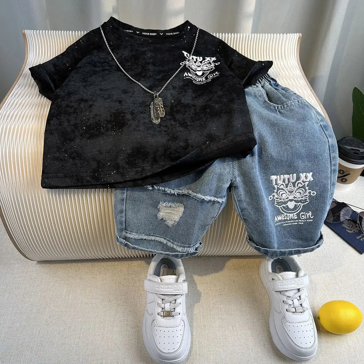 Hot Sale Fashion Baby Boy Suit Summer Clothes Short Sleeve T-shirt Short Jeans 2 Piece Set Kids Outfit  Children's Costume