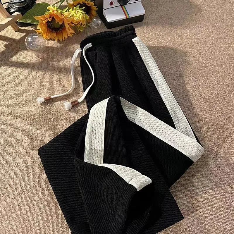 Plus Size Corduroy Pants Women's Casual Drapey Long Trousers Spring Autumn Winter High School Junior High Students Fashionable