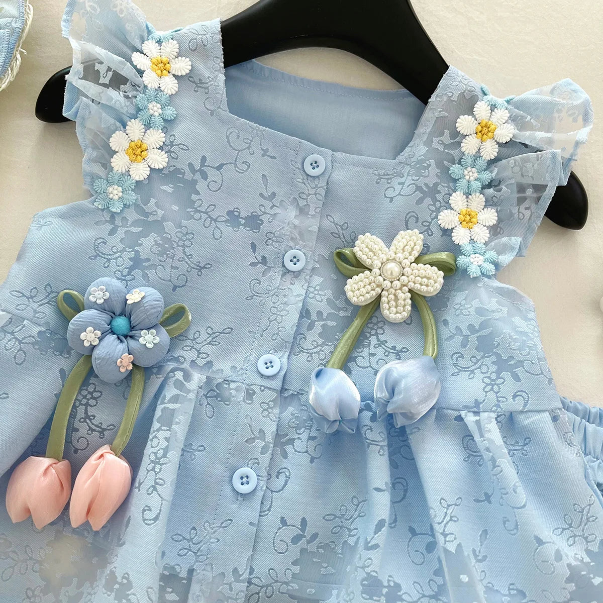 New Children's Outfit Summer New Baby Chinese Style Hanfu Fashionable Girl Tang Suit Two-Piece Set with Hat