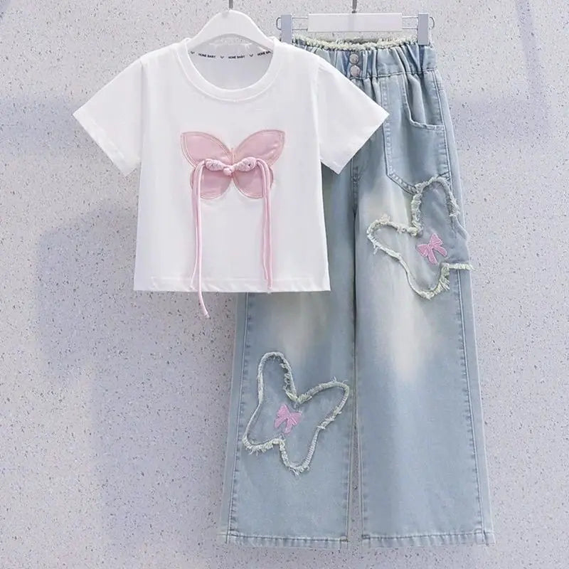 Child House Clothing Elementary Girl Summer Clothes Kids Set Korean Children's  Girly Setup Outdoor Top Girls Outfit Sets