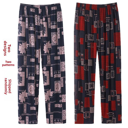 High Waist Floral Pants Straight Leg Home Leisure Women's plus Size High Elasticity Air Conditioning Pants Casual Trousers