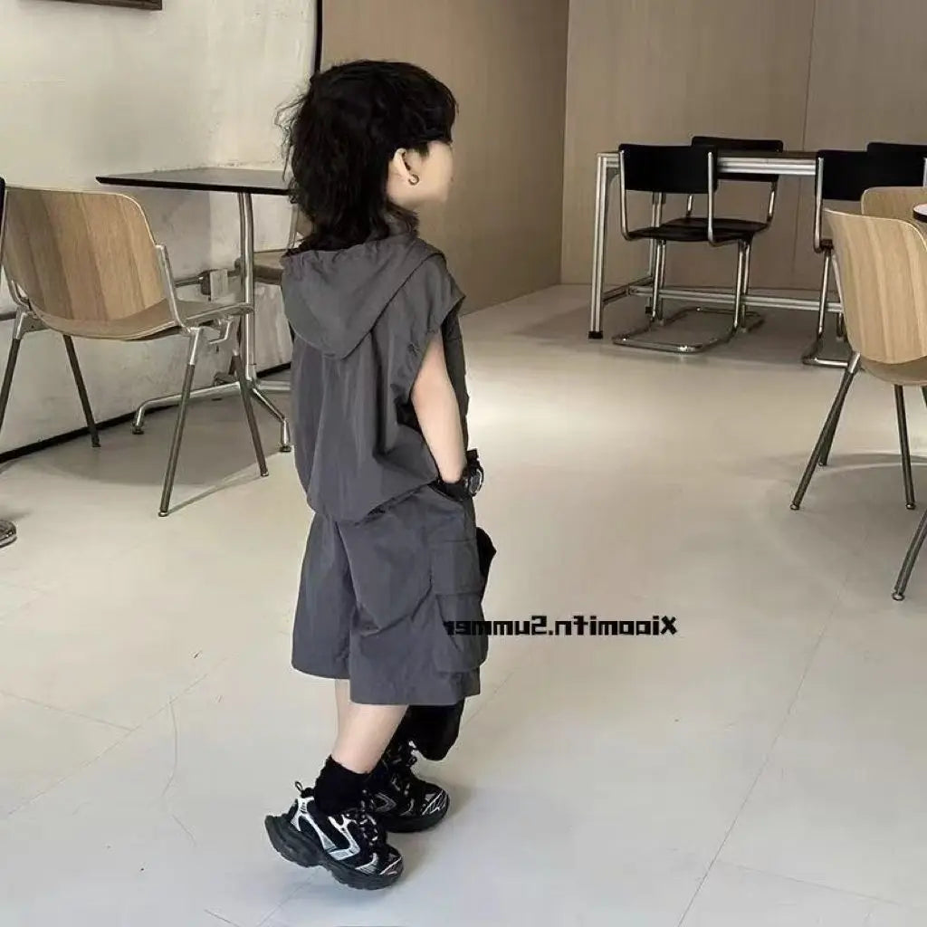 Boys Summer Two-Piece Set Cool Handsome Short-Sleeved Top And Shorts Children's Outfit