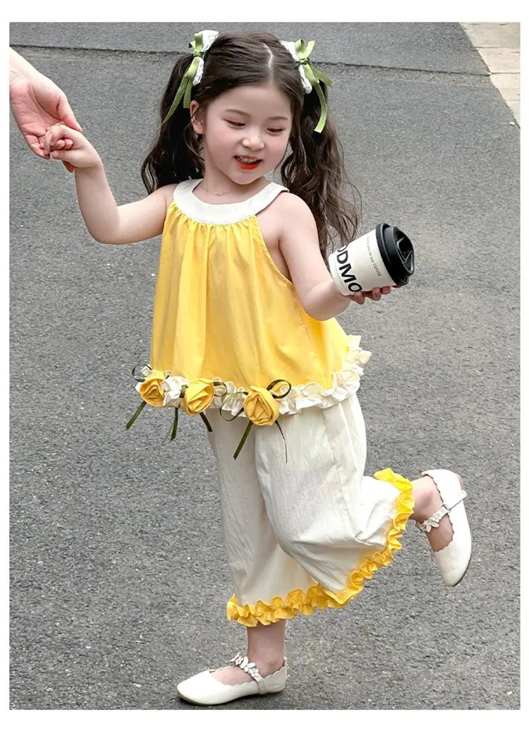 Children's Sets Floral Girls Set Summer New Kids Super Cute Short Sleeve Top