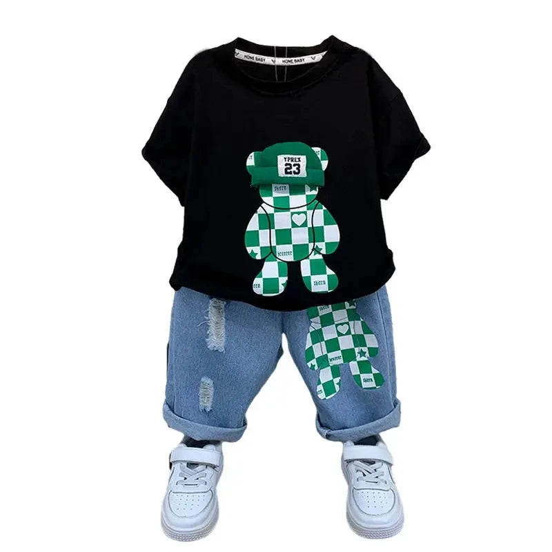 New Selling Summer Baby Boys Clothing Sets Tops bear T-shirt +Short Pants 2 Pieces Set Kids