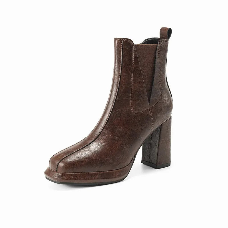 Autumn/Winter Women Boots Round Toe High Heel Shoes for Women Leather Boots Women Handemade Shoes Ankle Boots Ladies Shoes