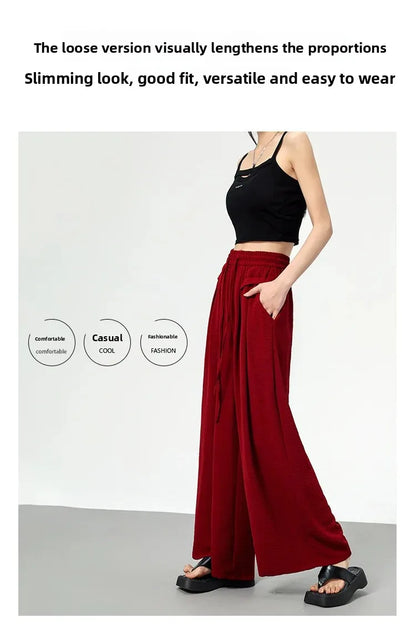 High Waist Wide Leg Pants Women's Ice Silk Loose Fit Casual Trousers Skirt Spring Summer New Style Sliko Moutain Lazy Pants