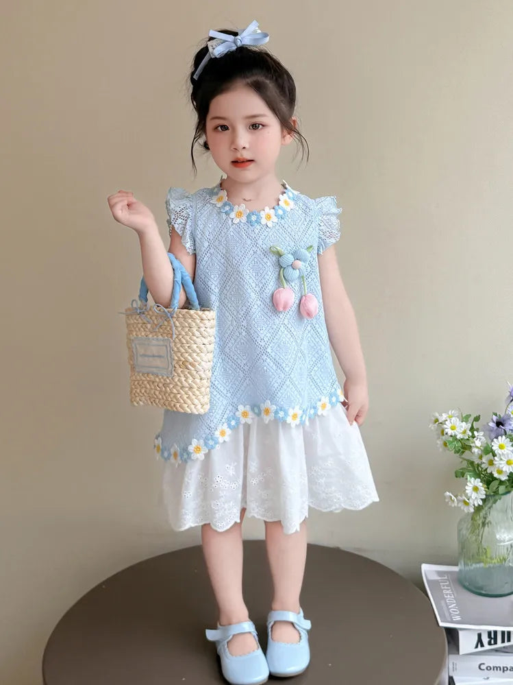 New Children's Fly-sleeved Skirt Summer Dress Girls Princess Dress Girls Vest Skirt