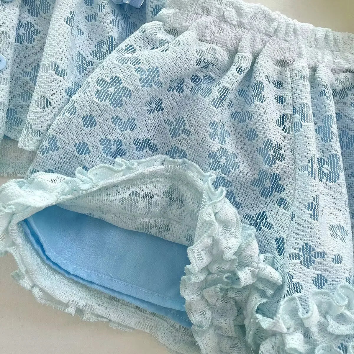 Summer Girls' Suit New Lace Flower Vest Top Lace Shorts Pants Girl Baby Princess Kids Fashion Two Piece Set