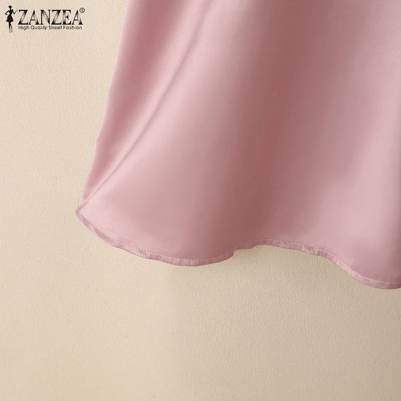Woman Party Dresses Shiny Satin Round Neck Short Sleeve Fabric Flower A-line Robes Femme Fashion Midi Vestidos