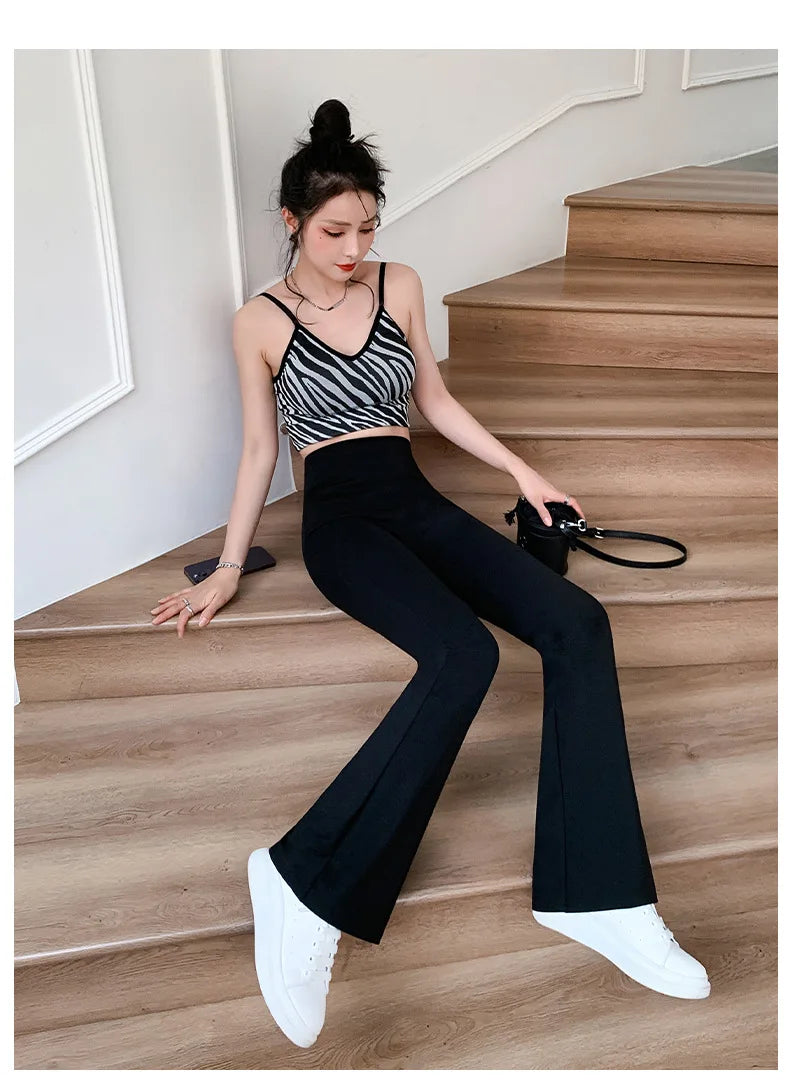 Women Flare Pants Slim High Waist Solid Sexy Shark Flare Pants Elastic Butt Lift Skinny Leggings Fashion Casual Streetwear