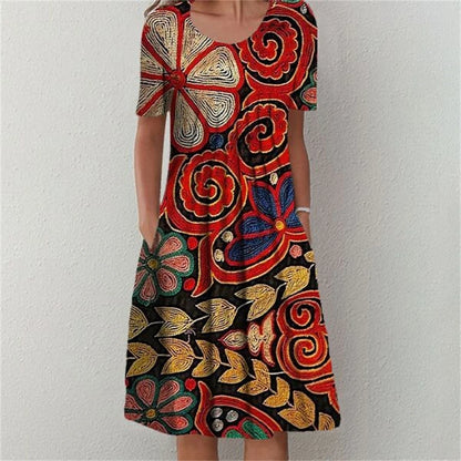 Elegant Dress Women Casual Temperament Dress Women Short Sleeves Loose Dresses Weekend Holiday