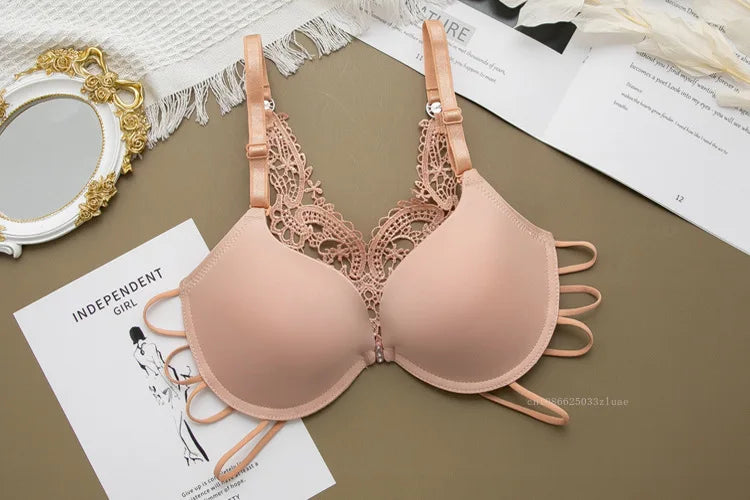 Sexy Woman Silky Underwear Comfortable Adjustable Bra Underwire Back Floral Embroidery Seamless Bra for Women Intimate Sleepwear