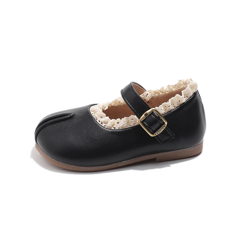 Children's Flats Simple Lolita Girls Princess Leather Shoes Walking Versatile Sweet Pleated Kids Causal Fashion Shoes
