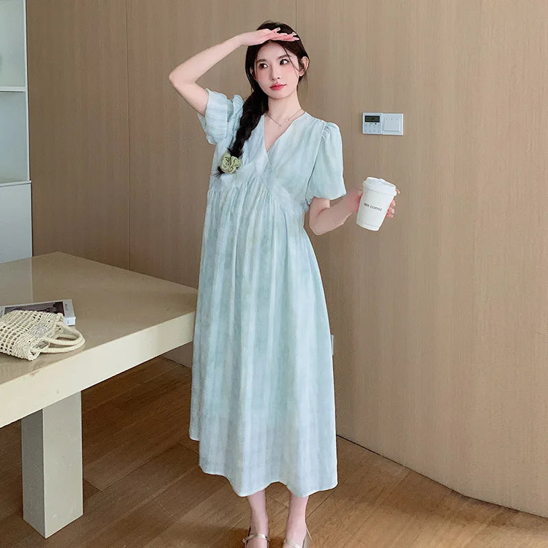 Pregnant Women's Dress Summer  Fashionable Western Style Loose Belly Covering French High Waisted Long Skirt