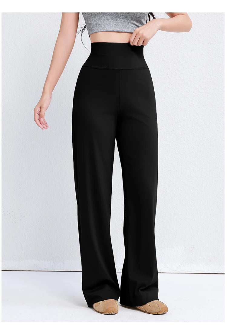 Women's High Waist Yoga Pants Loose Fit Straight Wide Leg Solid Color Spring Outdoor Wear Sports Fitness