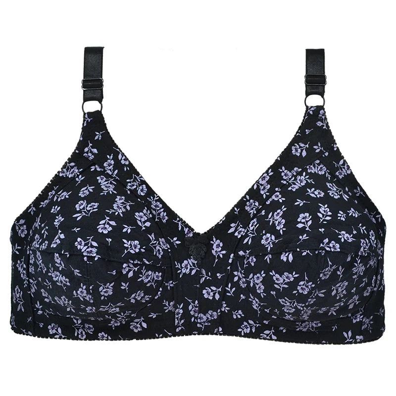Floral Print Cotton Unlined Bra plus Size Lingerie Comfortable Wire Free Underwear Thin 36-46C Women's Sexy Innerwear
