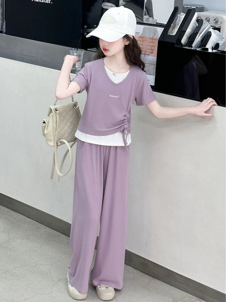 Child Summer Outfit Clothes for Teens Elementary Kids Girl Set Sweatshirt Korean Reviews Many Girls Student Suit 11