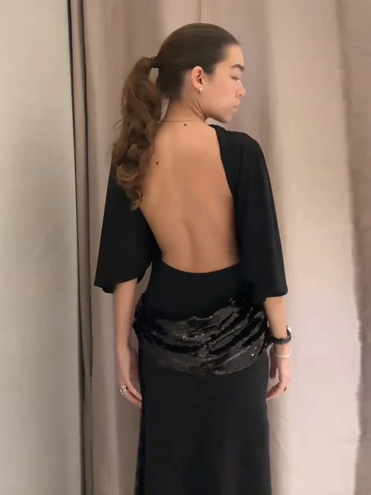 Women's Dresses Evening Dress Sexy Backless Formal Wear Elegant Party Sexy Clothes Velvet Backless Sleevele Midi Dress Gown Wear