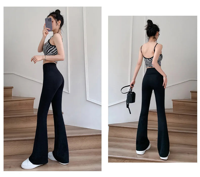 Women Flare Pants Slim High Waist Solid Sexy Shark Flare Pants Elastic Butt Lift Skinny Leggings Fashion Casual Streetwear