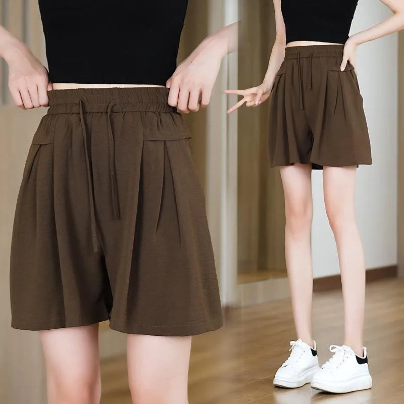 Summer Ice Silk Wide Leg Pants Women's Loose Casual Long Trousers High Waist Korean Sle Polyester Fiber Drapey Sumi Pants