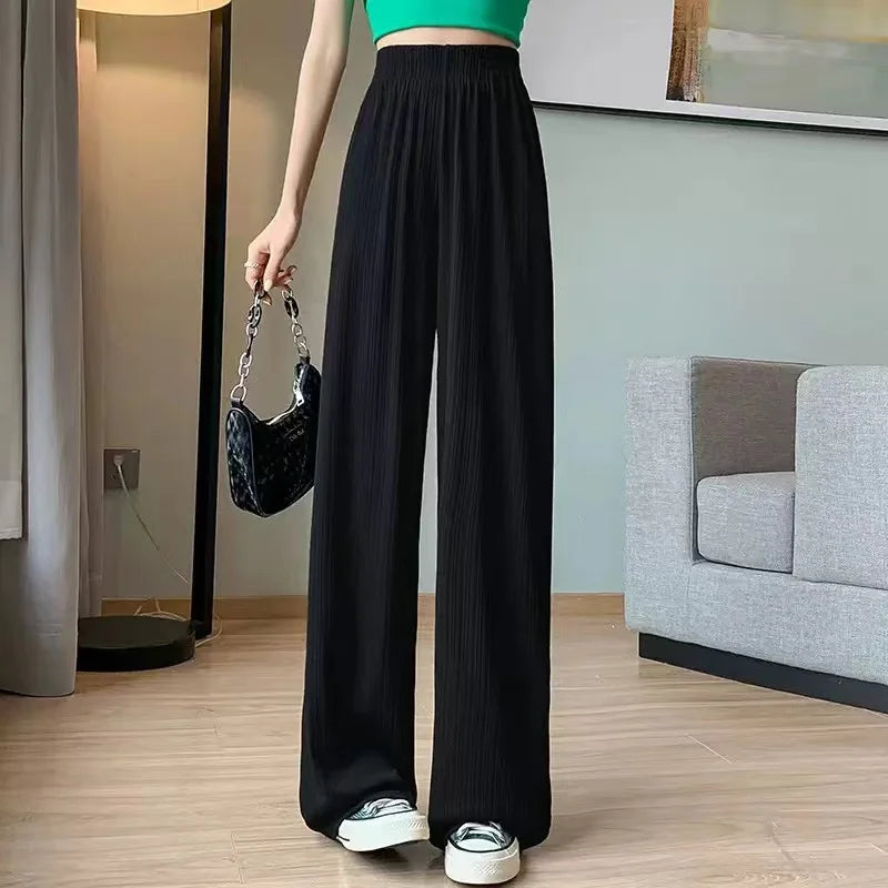 Ice silk wide leg pants for women new summer thin straight leg casual Yamamoto pants, sunscreen and mosquito proof pants